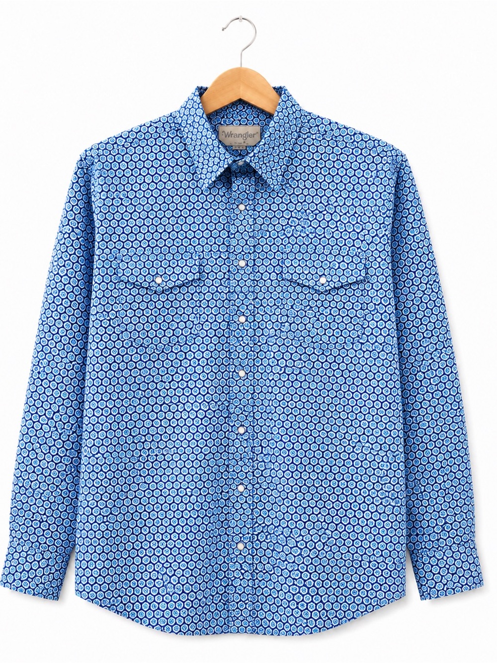 Wrangler Men's Blue Patterned Button Shirt 2XT